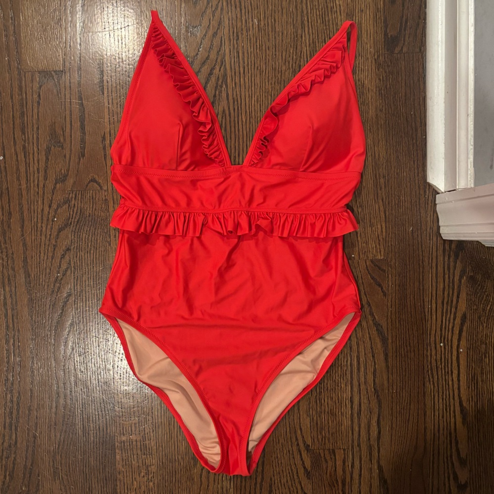 J. Crew Swim NWOT Red Ruffle One Piece, size 12
